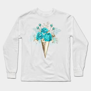 Waffle Cone with Turquoise Roses Long Sleeve T-Shirt